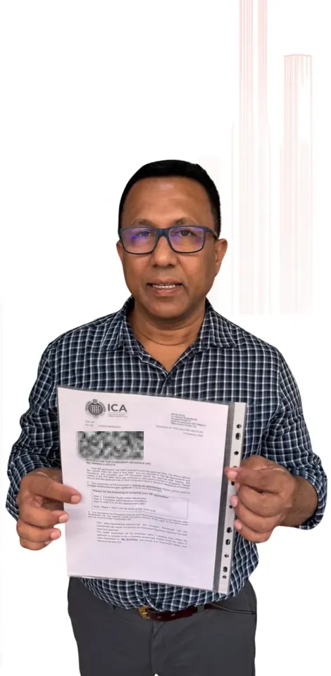 Immigration Express client holding an ICA letter
