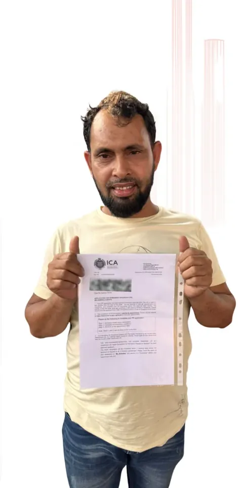 Immigration Express client holding an ICA letter