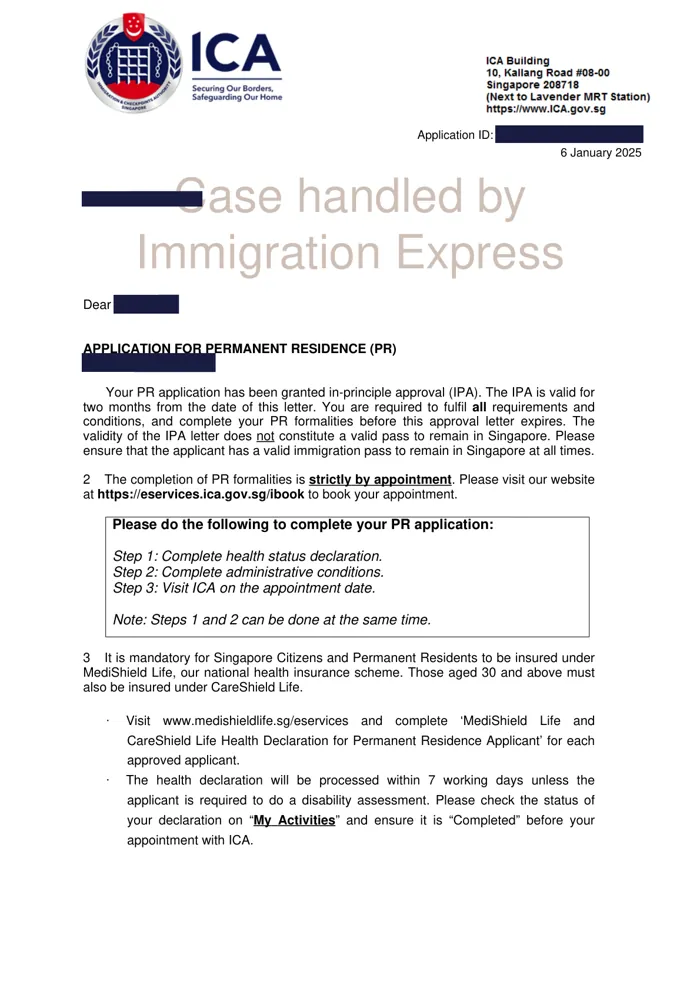 Redacted ICA letter: Permanent Residence, Jan 2025